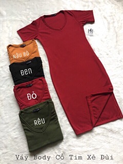 VÁY BODY CỔ TIM XẺ ĐÙI