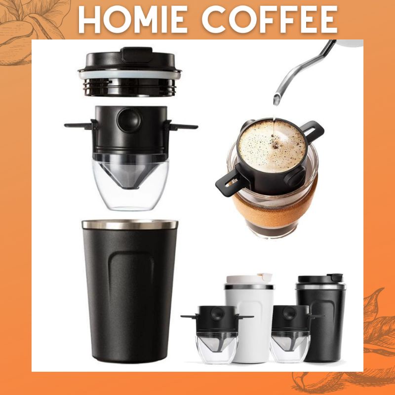 Ly cafe giữ nhiệt 2in1 có phin cà phê 380ml / 500ml cốc pha cà phê giữ nhiệt inox chân không cao cấp HOMIE