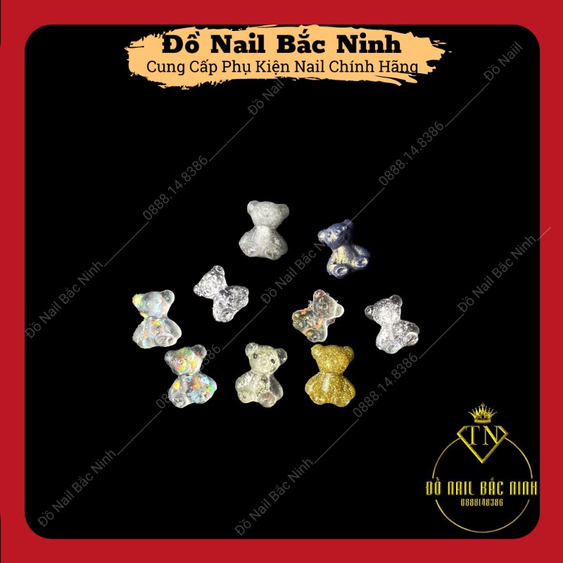 Charm Gấu Nail Thủy Tinh Trong Suốt Đính Móng Cực Xinh