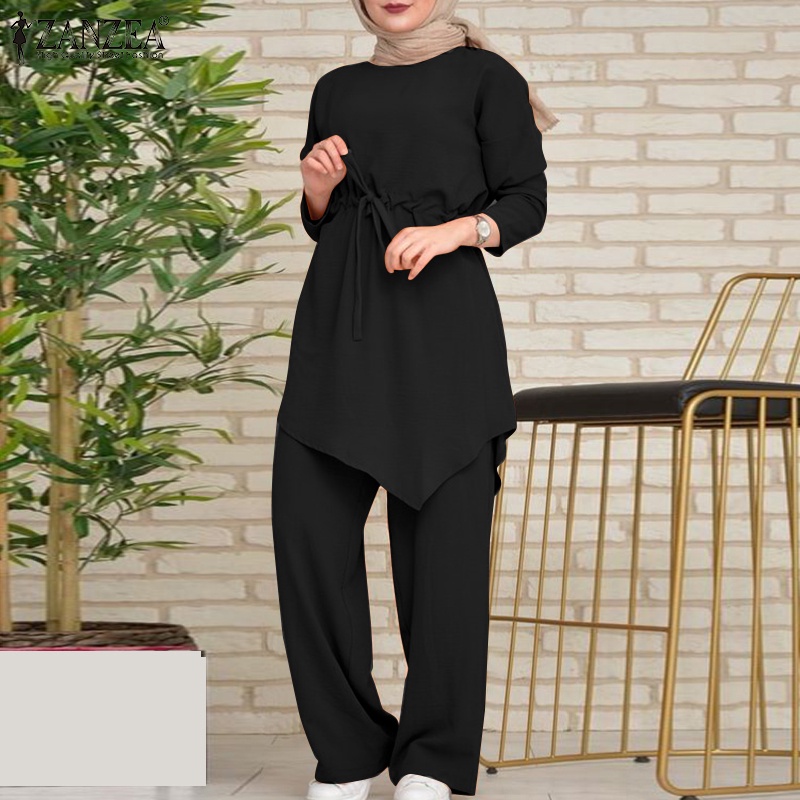 Zanzea Set Đồ Hồi Giáo Gồm Áo Tay Dài Và Quần Dài Lưng Thun Có Túi Dành Cho Nữ