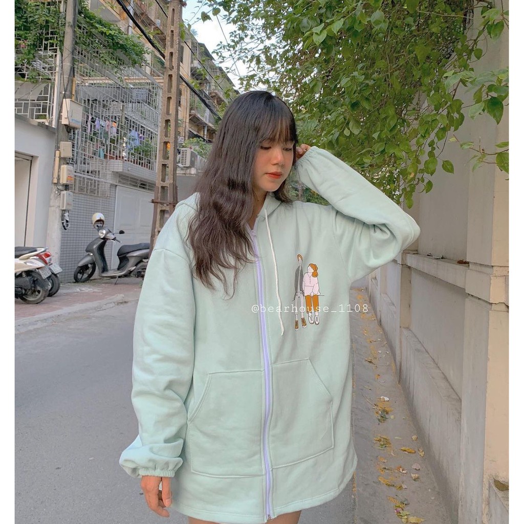ÁO KHOÁC COUPLE Xanh Bơ - Áo Khoác Hoodie Zip Love Nam Nữ Unisex 3 Màu