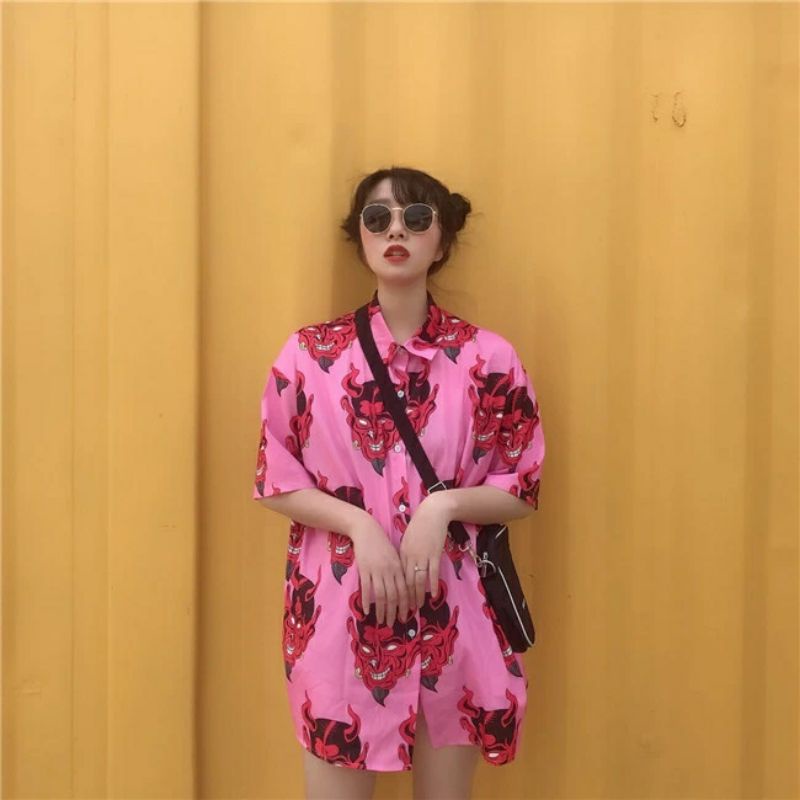 Áo Sơ Mi Tay Ngắn Unisex Cổ Bẻ Phong Cách Hàn Quốc Freesize