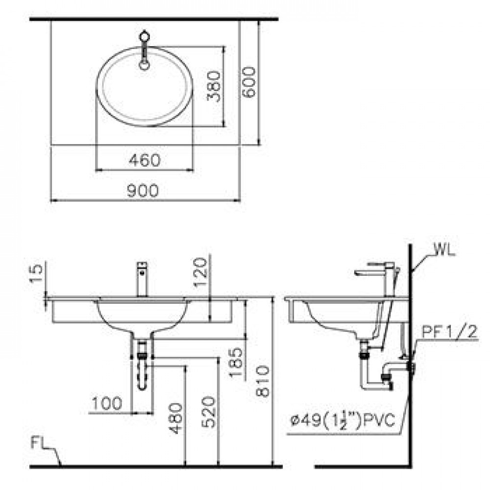 Chậu rửa lavabo âm bàn L5115 Caesar