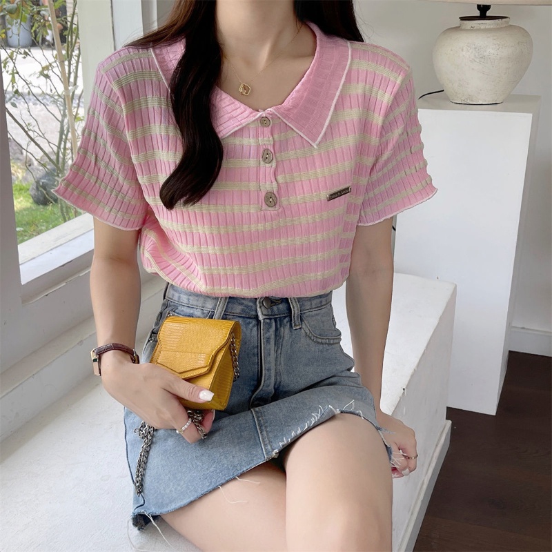 COZOK Áo Thun Dệt Kim Tay Ngắn Cổ polo Trẻ Trung Năng Động