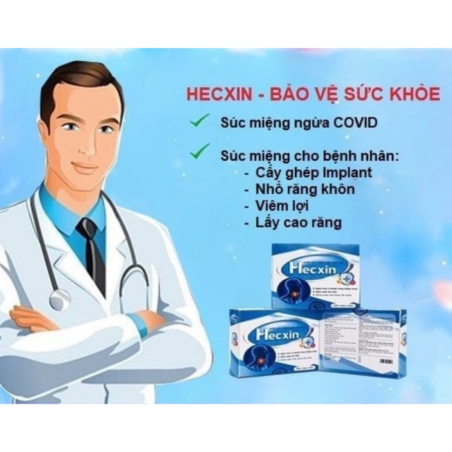 Nước súc miệng chlorhexidine siêu đậm đặc Hecxin - hộp 5 ống 10ml, 1 ống pha thành 500ml