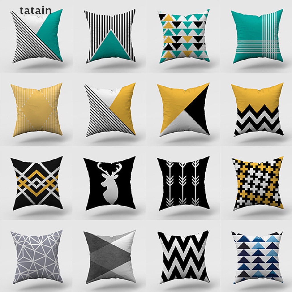 [TAT] Black White Geometric Cushion Cover Polyester Throw Pillow Case Sofa Pillowcase CVX