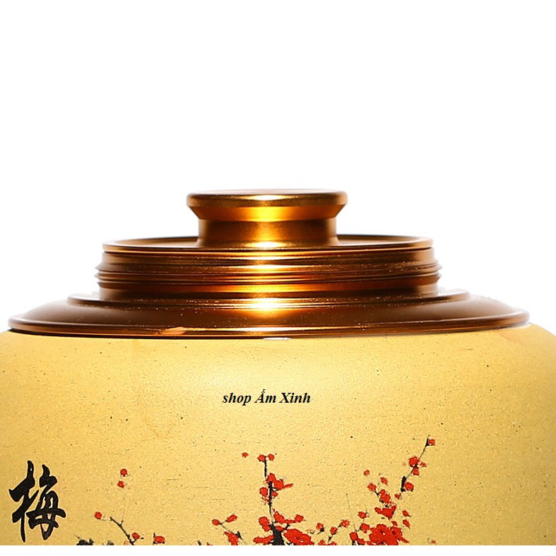 Hũ Đựng Trà Tử Sa Nắp Đồng 02 lớp loại lớn
