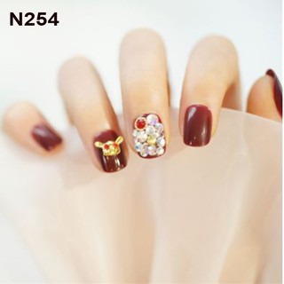 Bộ 24 móng tay giả đính đá ngắn đẹp thiết kế cao cấp N254