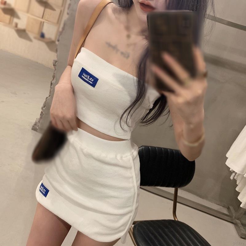 Bộ Áo Croptop Dáng Ôm + Chân Váy Ngắn Quyến Rũ Phong Cách Hàn Quốc