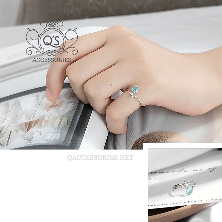 Nhẫn bạc đuôi cá đá xanh form nhỏ nhẫn bạc ngón út S925 MERMAID Silver Ring QACCESSORIES - CÓ GIÁM ĐỊNH BẠC 925