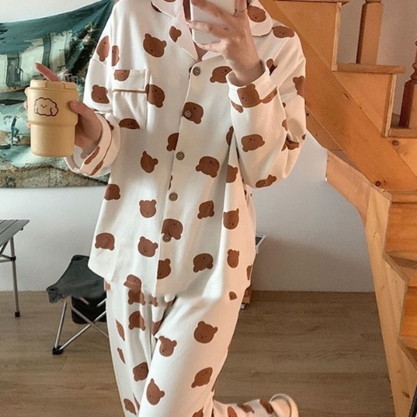 Bộ đồ nữ Pijama lụa dài tay quần dài hoạt hình ullazang mặc ở nhà mùa đông cao cấp chất dày phong cách hàn quốc-BND02