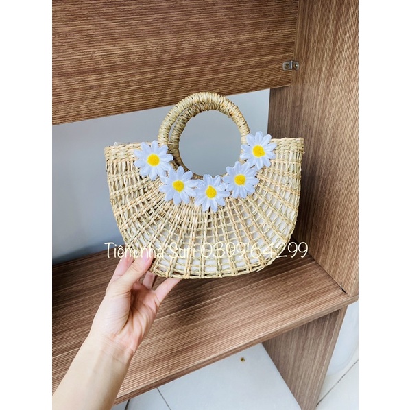 Túi cói bán nguyệt đi biển ⚡ SALE SỐC ⚡ Túi xách tay thiết kế phong cách Vintage phù hợp chụp ảnh, decor