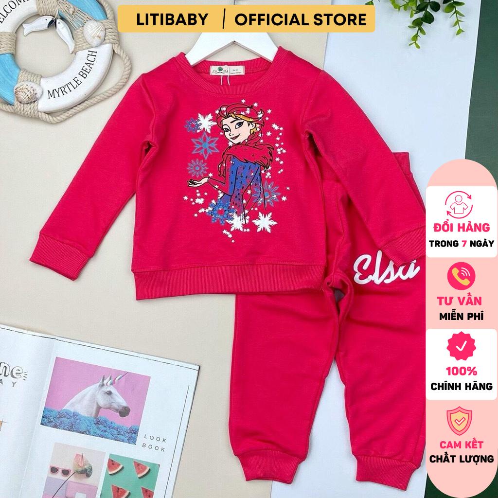 Bộ quần áo nỉ LITIBABY bé gái, hình elsa, pony, chất nỉ da cá bền đẹp, size 2/8T BNBG