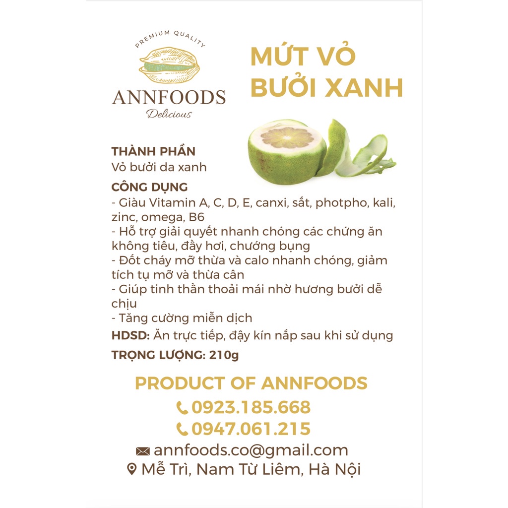 Mứt Vỏ Bưởi Da Xanh Mứt Vỏ Bưởi Nhà Làm Ít Đường Tác Dụng Kháng Vi Khuẩn Tốt Cho Sức Khỏe - Annfoods