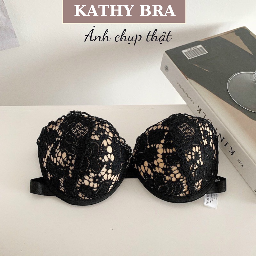 A25 [TẶNG KÈM DÂY] Áo Ngực Nữ Ren KATHY BRA Cúp Tim Nâng Ngực Chống Tụt Đệm Vừa Không Dây Hàng Quảng Châu