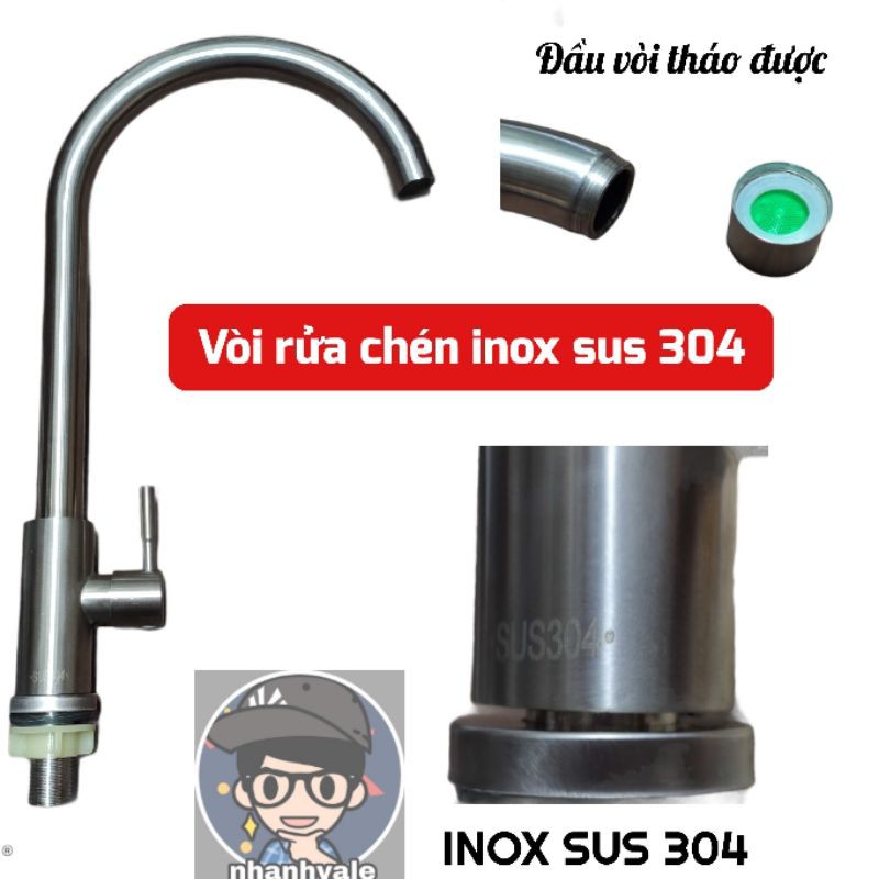 Vòi nước rửa chén bát, dòng nước lạnh INOX SUS 304 cắm chậu  cao cấp / đường ống vòi to 22mm lưu lượng nước mạnh