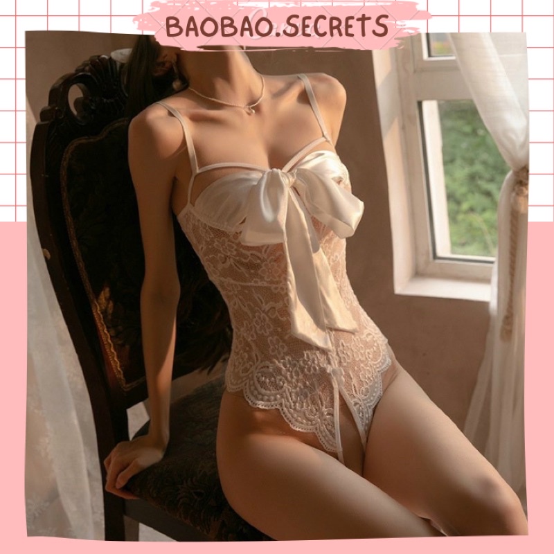 Đồ ngủ sexy quyến rũ nơ đính ngực, hở đáy siêu sexy