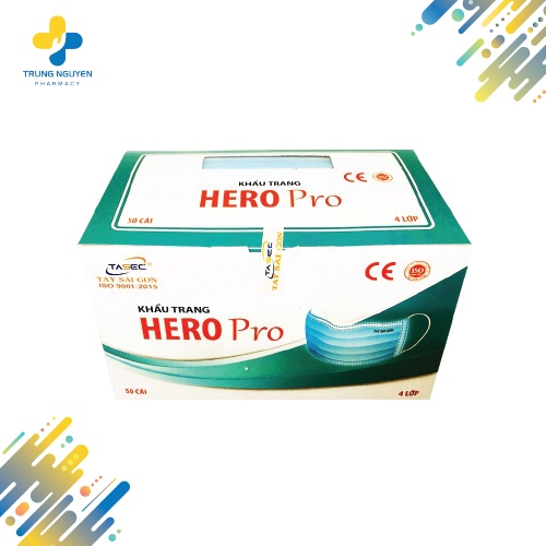 Khẩu trang y tế màu xanh 4 lớp Hero (Hộp 50 cái)