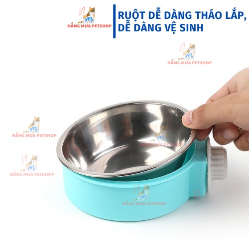 Bát ăn cho chó, bát ăn gắn chuồng cho chó mèo ruột inox