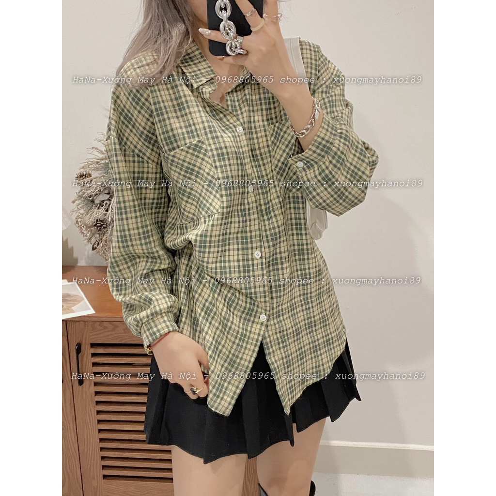 [ÁO KIỂU] Sơ Mi Nữ Họa Tiết Kẻ Màu Vintage Tay Dài