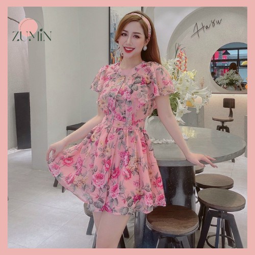 Bộ jumpsuit ngắn tay vải tơ hoa Zumin, hàng thiết kế cao cấp, váy hoa hè, váy hoa đi biển ZMS-JUMP01