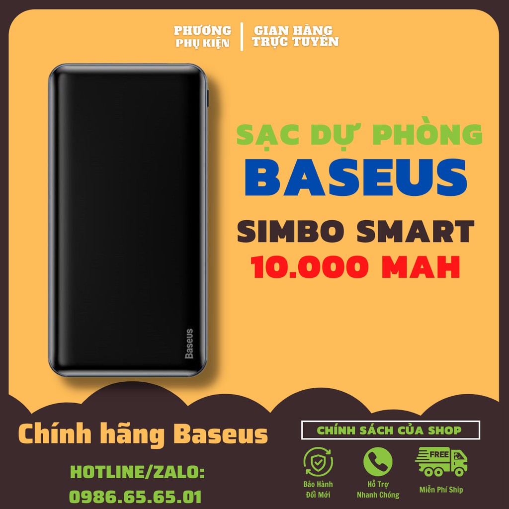 Pin dự phòng sạc nhanh 3A Baseus Simbo Smart dung lượng 10000mAh kích thước siêu mỏng và nhỏ gọn cho Smartphone/Tablet