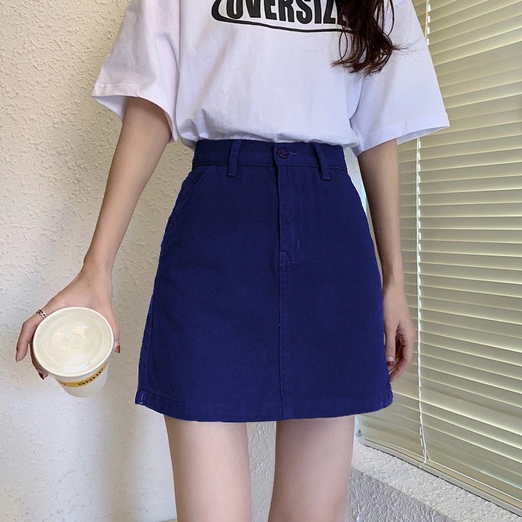 Chân Váy Chữ A Lưng Cao Màu Sắc Trơn Phong Cách Hàn Quốc Dành Cho Nữ