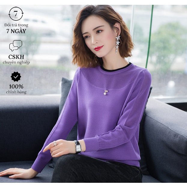 Áo len tay dài cổ tròn phong cách Hàn Quốc thời trang thanh lịch cho nữ