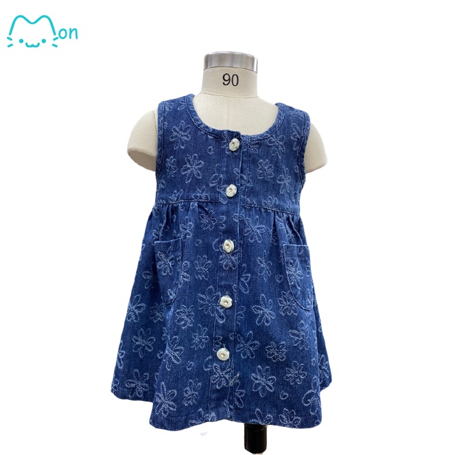 Váy bé gái chất Demin họa tiết hoa lá xinh xắn MonBabies vl70
