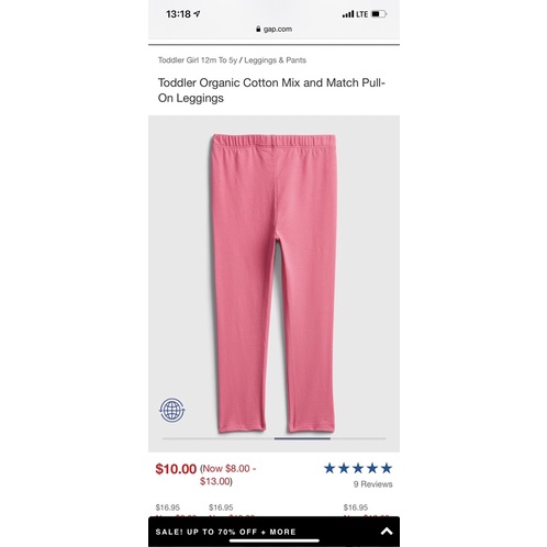 Set 4c Quần Legging G.A.P Cho bé gái 1-5T