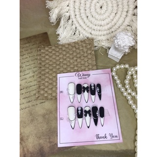 Nailbox móng giả móng up đen trắng nơ viền
