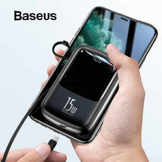 Pin dự phòng tích hợp cáp sạc Baseus Q Pow Digital Display 10,000mAh (3A/ 15W, Fast Charge With Cable ) Chính hãng