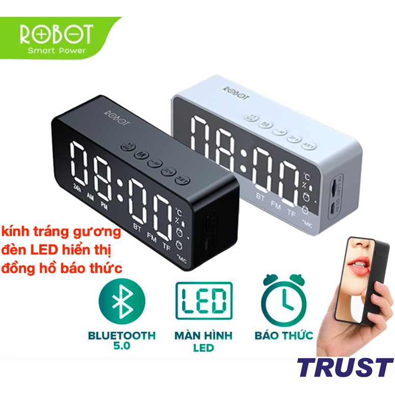 Loa Bluetooth 5.0 màn hình LED kiêm đồng hồ báo thức và kính tráng gương công suất lớn hỗ trợ thẻ nhớ-ROBOT RB150