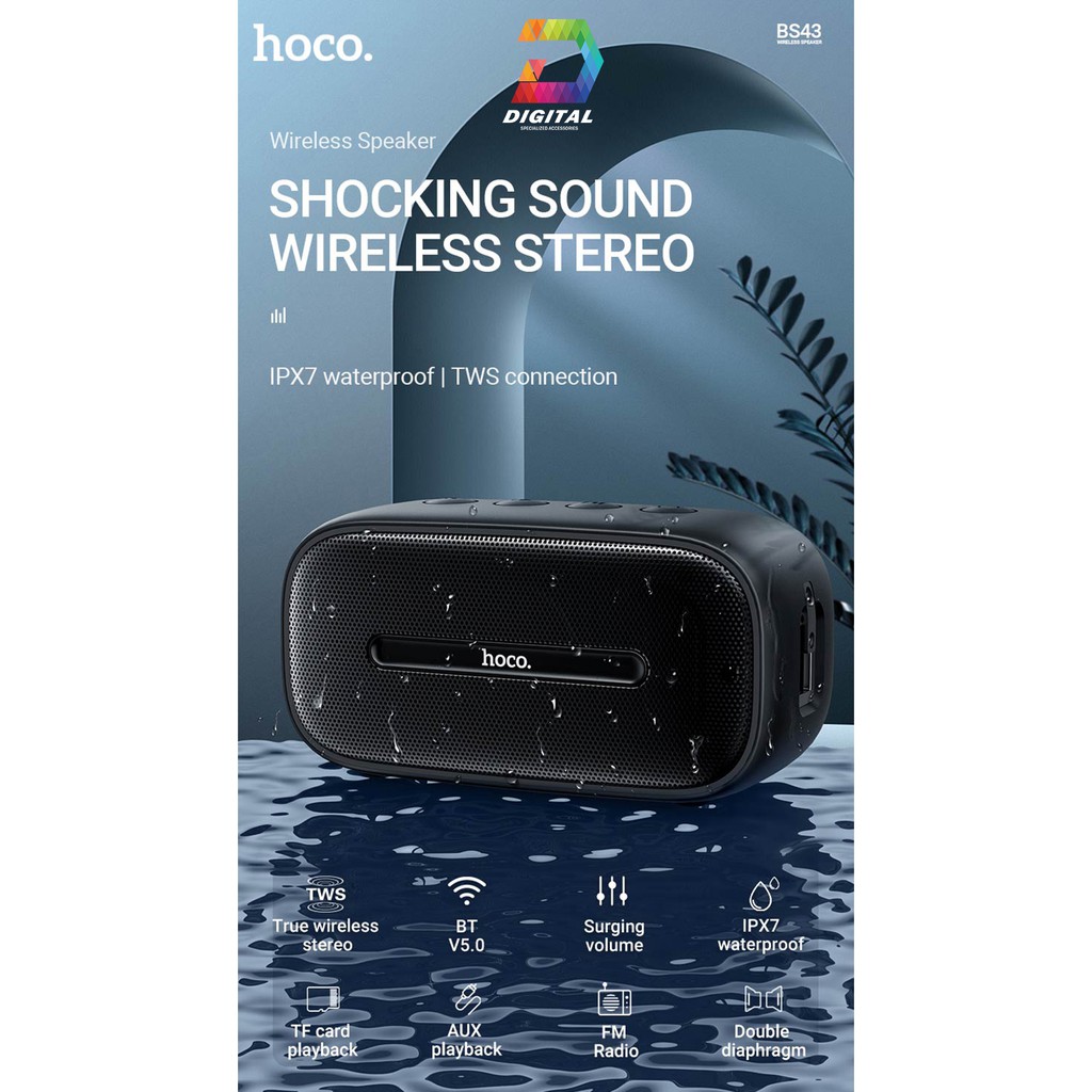 Loa Bluetooth Hoco BS43 Chính Hãng V5.0 Wireless Speaker Chống Nước IPX7