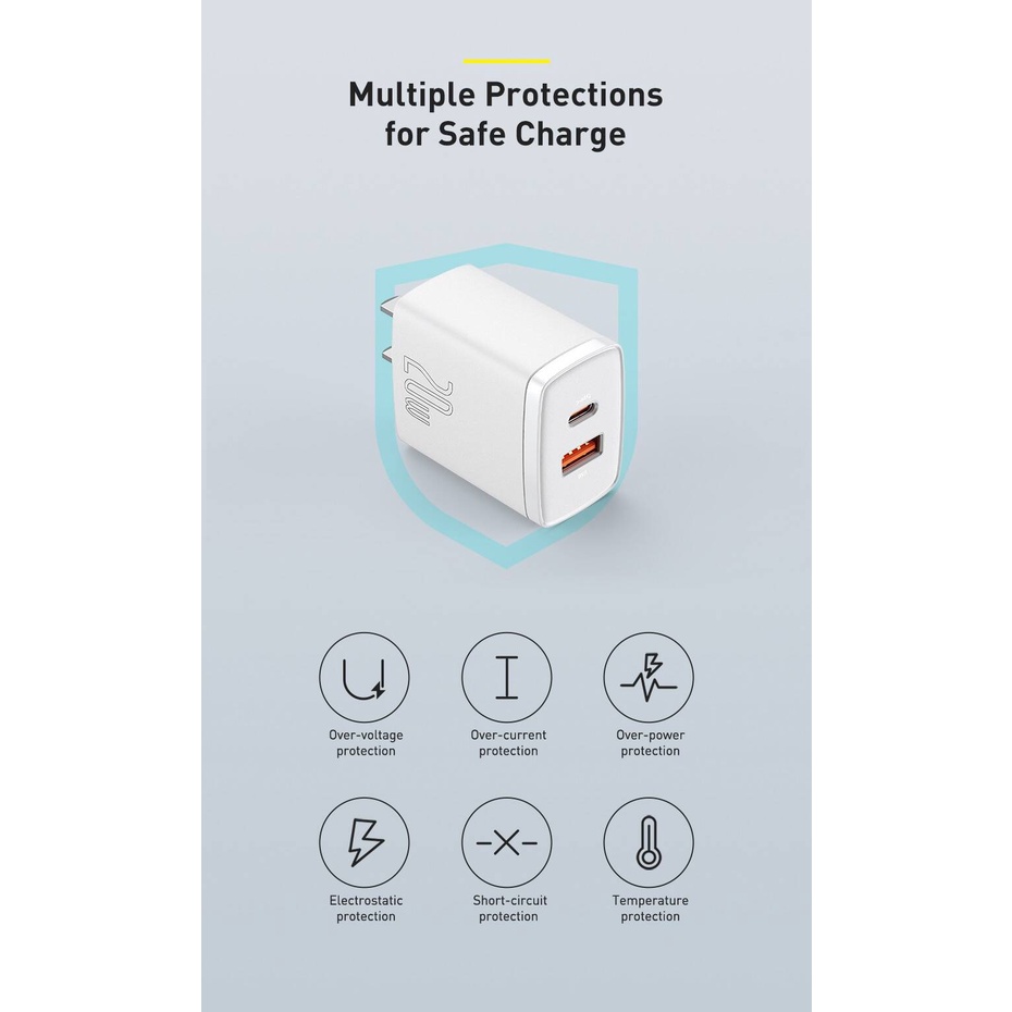 Củ Sạc Nhanh PD 20W, QC3.0 - Baseus 2 Cổng Type-C + USB - Cốc Sạc Nhanh Cao Cấp Cho iP13 12 11 XSMAX 8Plus 8