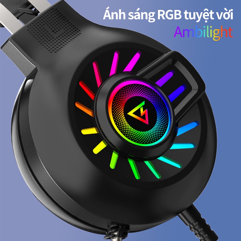 Tai nghe gaming  headphone H300 RGB phát sáng  chơi game màng bass kim lọai  âm thanh trầm kèm microphone