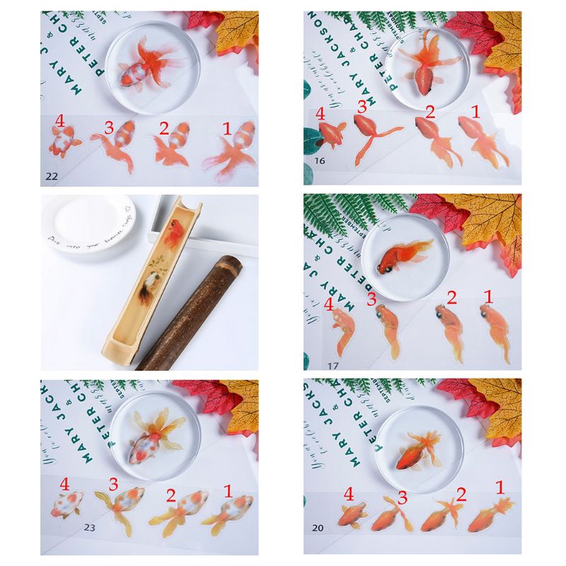 ✿INF✿5 Sheets Gold Fish 3D Mold Resin Stickers Decal Landscape Decorative DIY Crafts Material