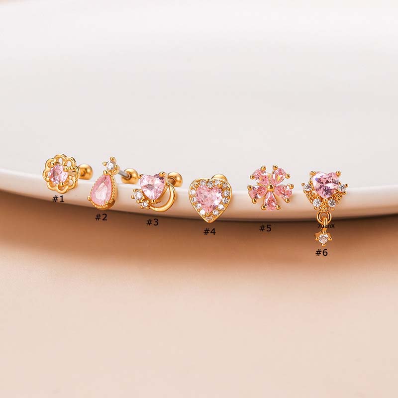 1 Khuyên Xỏ Sụn Tai Bằng Thép Không Gỉ Đính Đá Zircon Hồng Hình Giọt Nước 20Gauge 6mm Mới