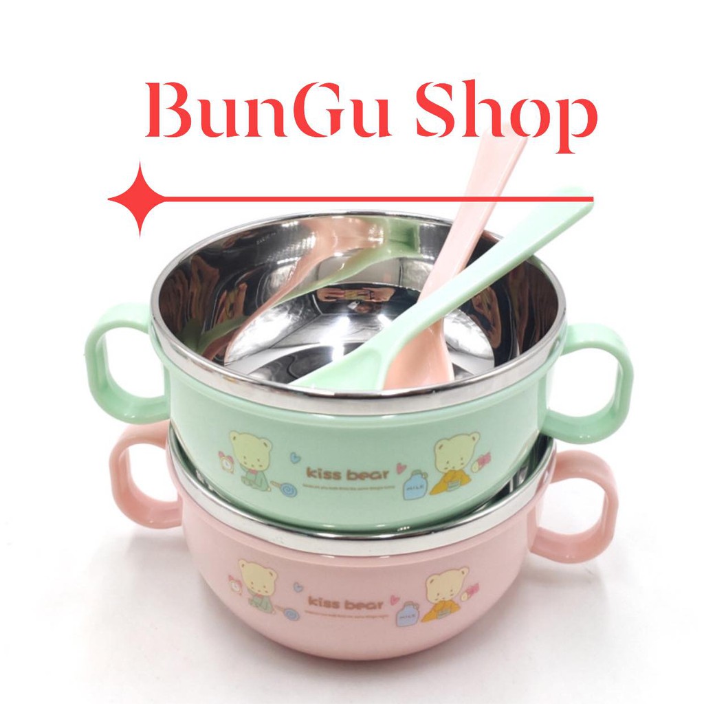 ⚡FREESHIP⚡ Bát ăn dặm, Tô ăn cơm inox giữ nhiệt cho bé có nắp đậy kèm thìa cho bé Bungu Shop