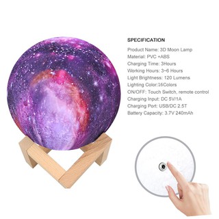 Đèn ngủ hình mặt trăng 3D đổi màu độc đáo