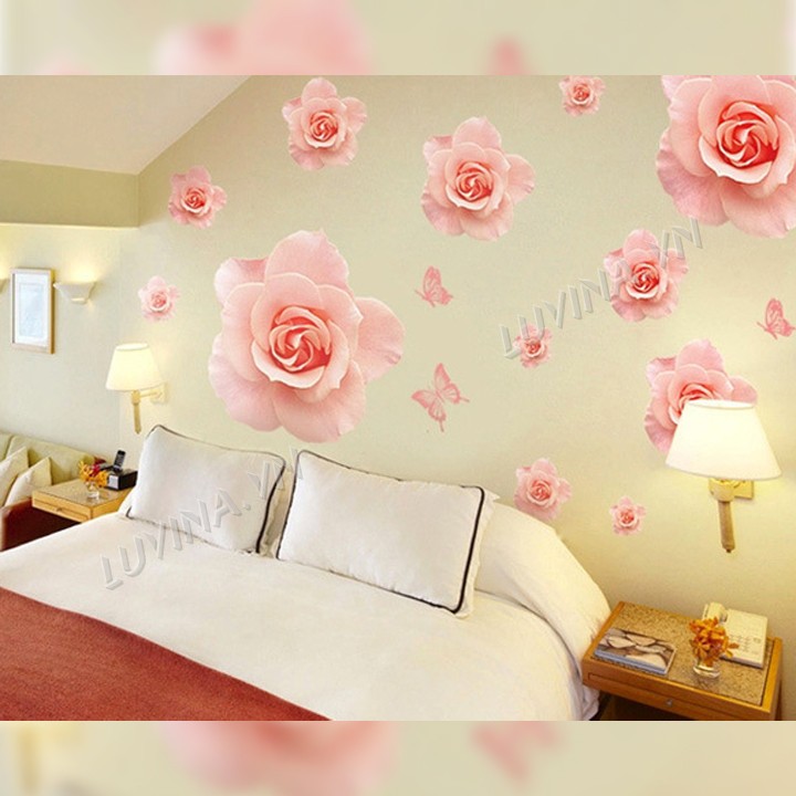 [GIÁ SIÊU TỐT]- [MUA DECAL TẶNG DECAL]-Decal trang trí phòng ngủ, phòng khách-Hoa hồng phấn-[GIAO HÀNG NGAY]
