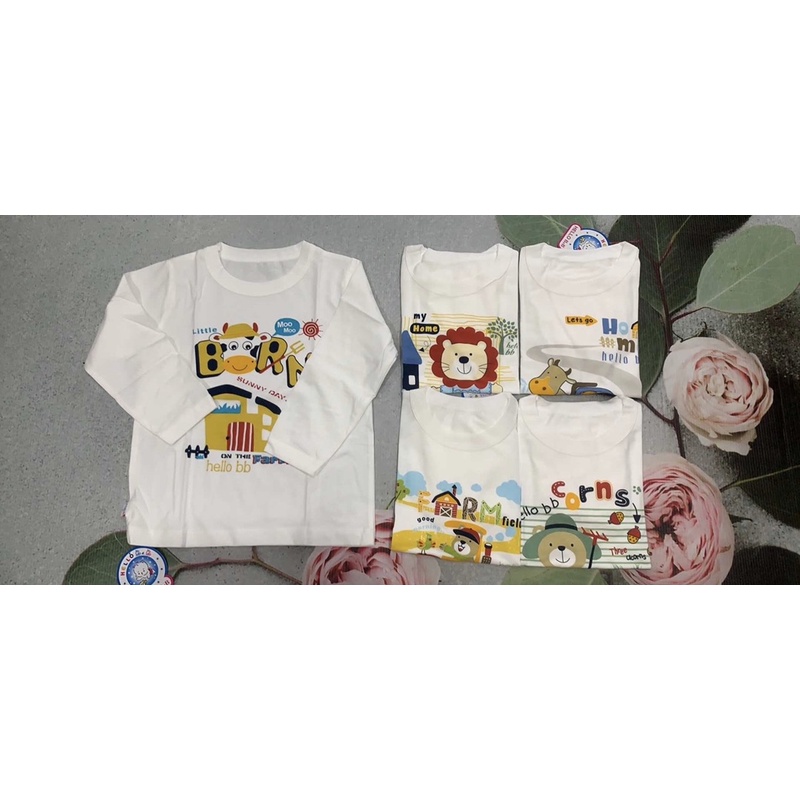 [Hello BB] Size 1-10 bé trai/bé gái 6-35kg ÁO CỔ BO TRẮNG TAY DÀI Hello B&B hình in ngẫu nhiên Hellobb - Kiddy and Mommy