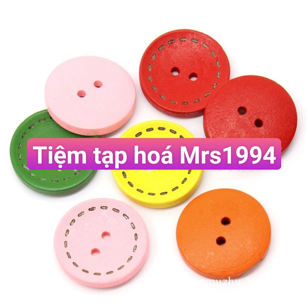 {10 NÚT} NÚT MÀU - CÚC GỖ / KHUY GỖ MÀU TRÒN CÁC LOẠI BÔNG HOA VINTAGE