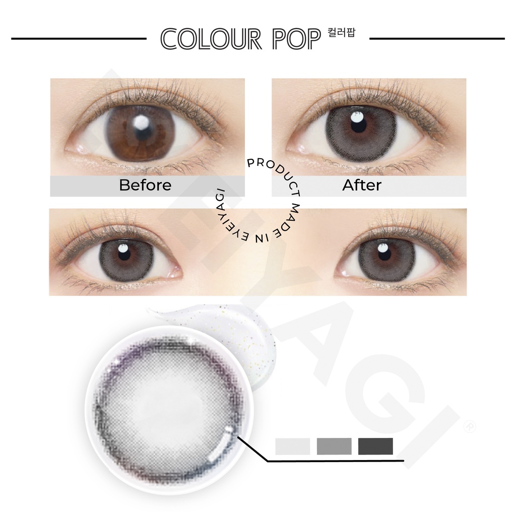 [LENS KHÔNG CẦN NGÂM] EYEIYAGI COLOUR POP GRAY Tone xám tro PREMIUM SILICONE HYDROGEL | Anti UV | Chính hãng HÀN QUỐC