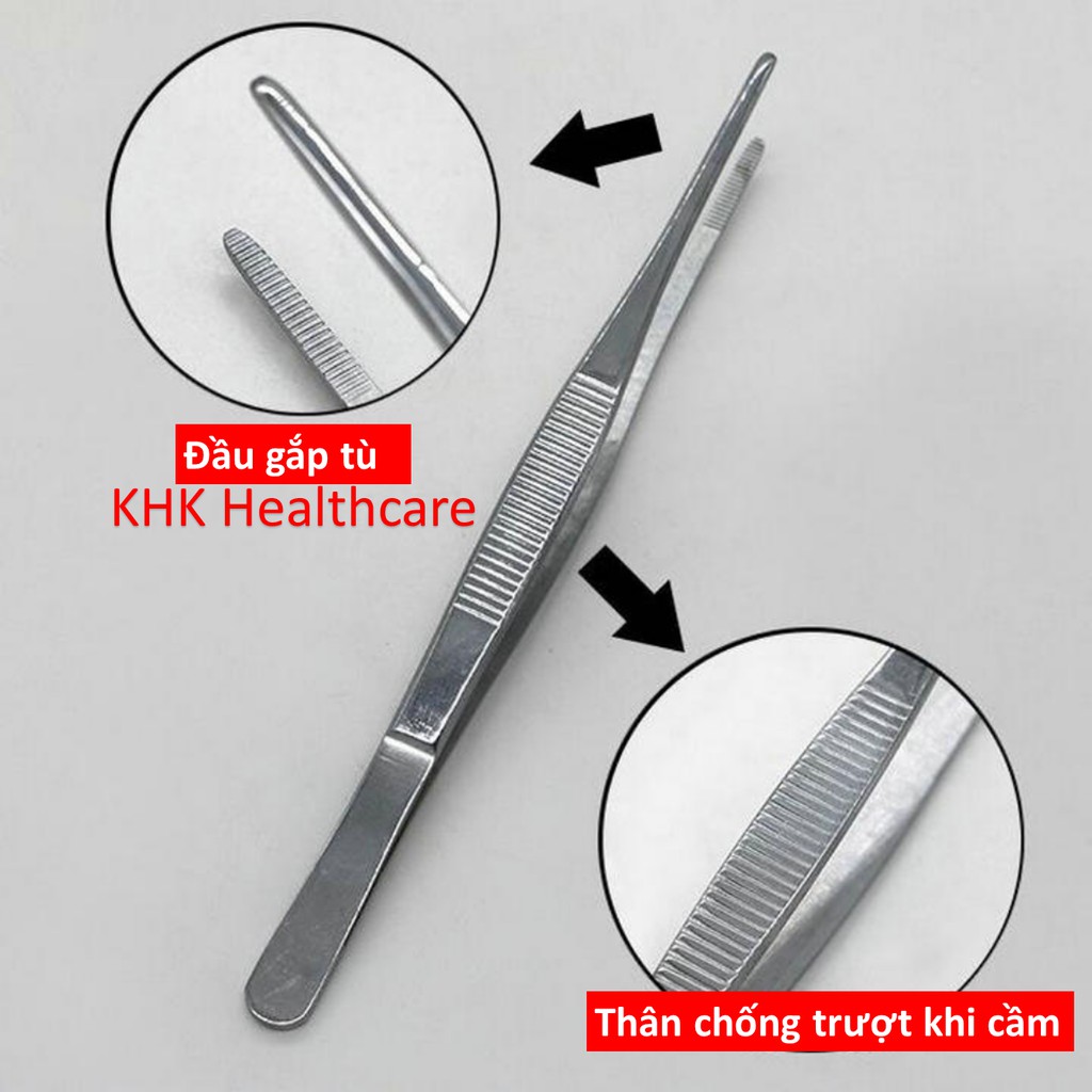 Nhíp y tế thẳng đầu tù không mấu kích thước 14cm nhập khẩu từ Pakistan