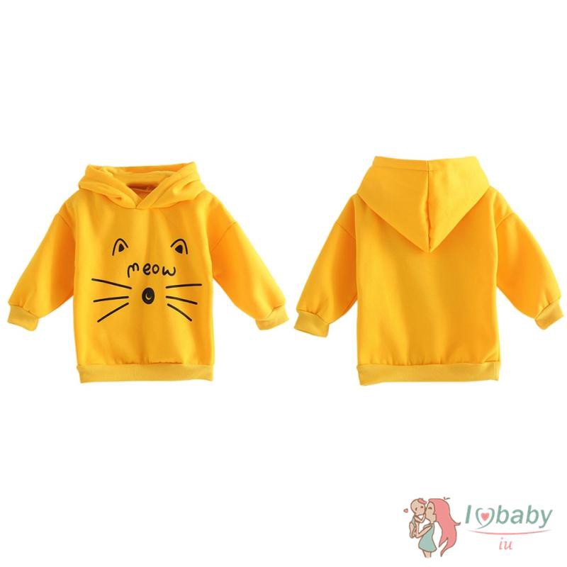 Áo khoác hoodie chui cổ in hình mèo cho bé gái