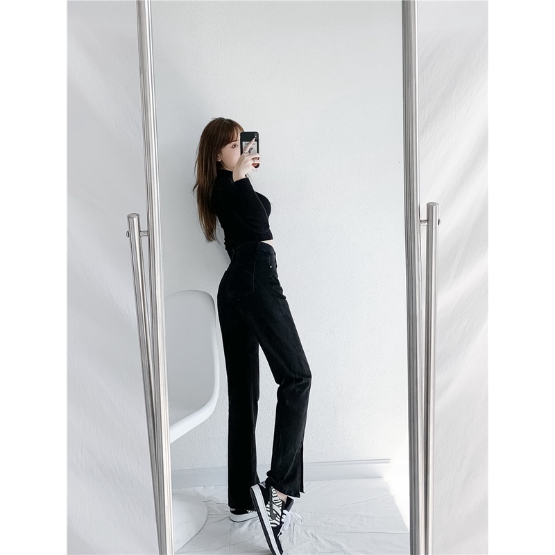 Quần jean lưng cao dáng rộng phong cách thời trang hàn quốc