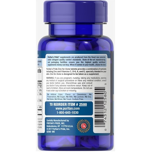 Viên uống Kẽm giảm  mụn Puritan's Pride Zinc for acne 100v/lọ | Thế Giới Skin Care