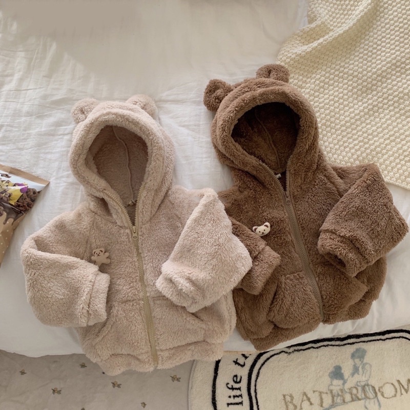 Áo khoác lông tai gấu cho bé iu cực xinh 🐻