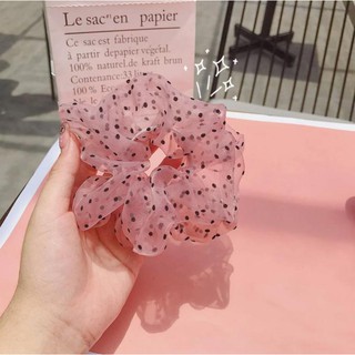 Cột Tóc Vải voan Scrunchies Voan Chấm Bi